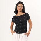Women's Black Sweetheart Neck Puff Sleeve Top, Black, small
