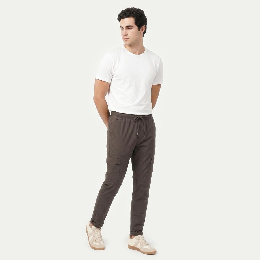 Men's Slim Fit Casual Trousers, Dark Grey, large