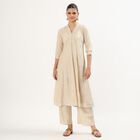 Women's Beige V-Neck Embroidered Kurta, Beige, small image number null