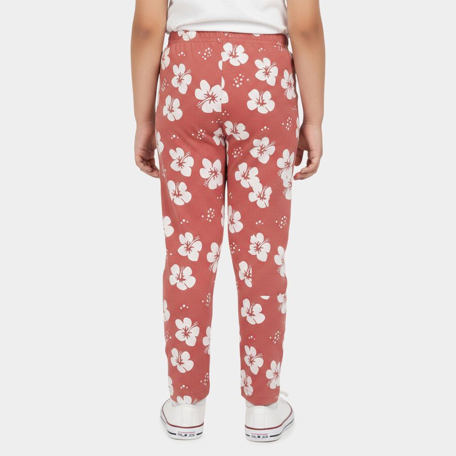 Girls Pink Regular Fit Floral Printed Pyjama, Light Pink, large