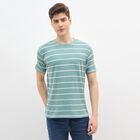 Men's Bright Aqua Blue Round Neck Casual T-Shirt, Aqua, small