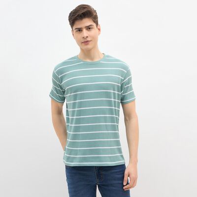 Men's Bright Aqua Blue Round Neck Casual T-Shirt