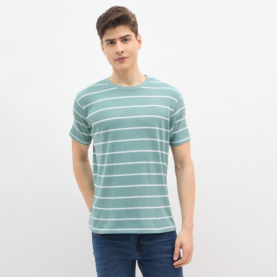 Men's Bright Aqua Blue Round Neck Casual T-Shirt, Aqua, large
