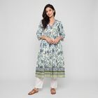 Women's Light Blue Cotton V-Neck Floral Printed Kurta, Light Blue, small