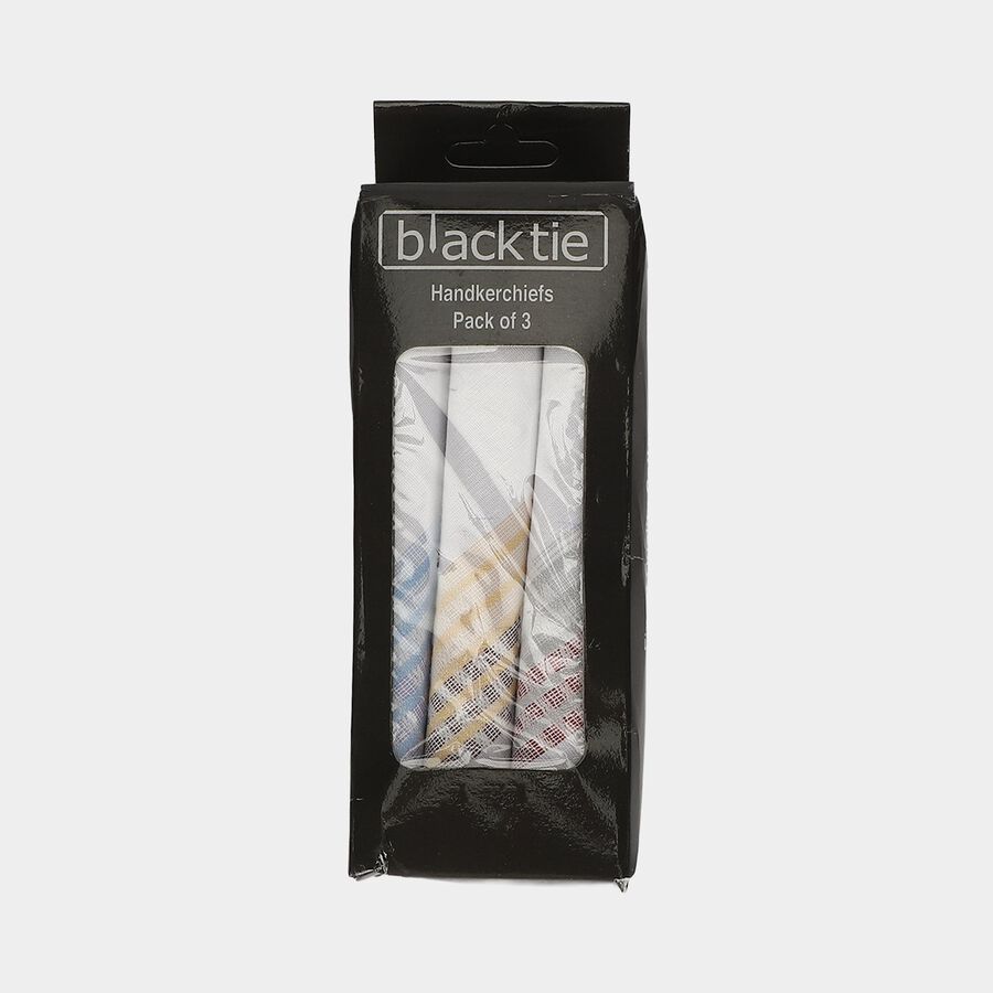 Men's White Striped Pack of 3 Handkerchief, सफ़ेद, large