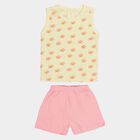 Infants Yellow Cotton Round Neck Printed Top And Shorts Set, Yellow, small