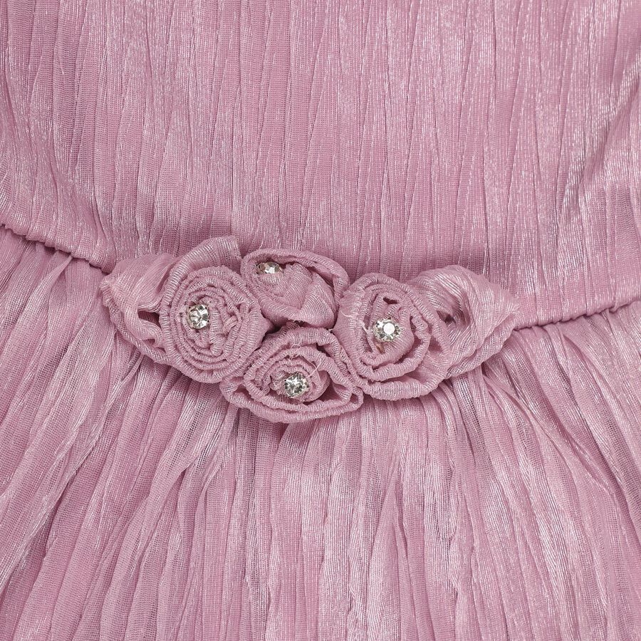 Girls' Shimmering Dusty Pink Pleated Party Wear Frock, Lilac, large image number null
