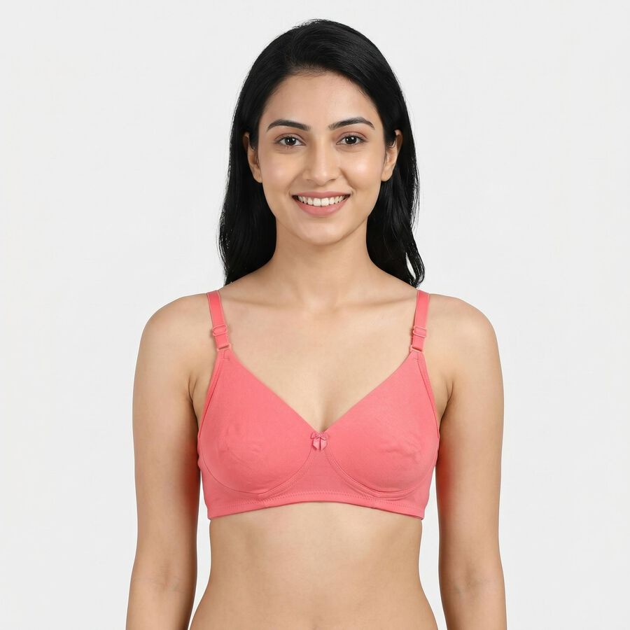 Women's Pink Cotton Blend Regular Bralette Bra, गुलाबी, large