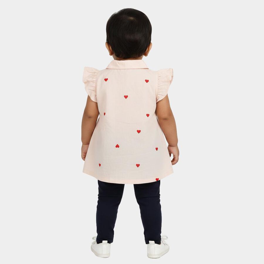 Infants' Light Pink Cotton Collar Neck Tunic Set Capri Set, हल्का गुलाबी, large