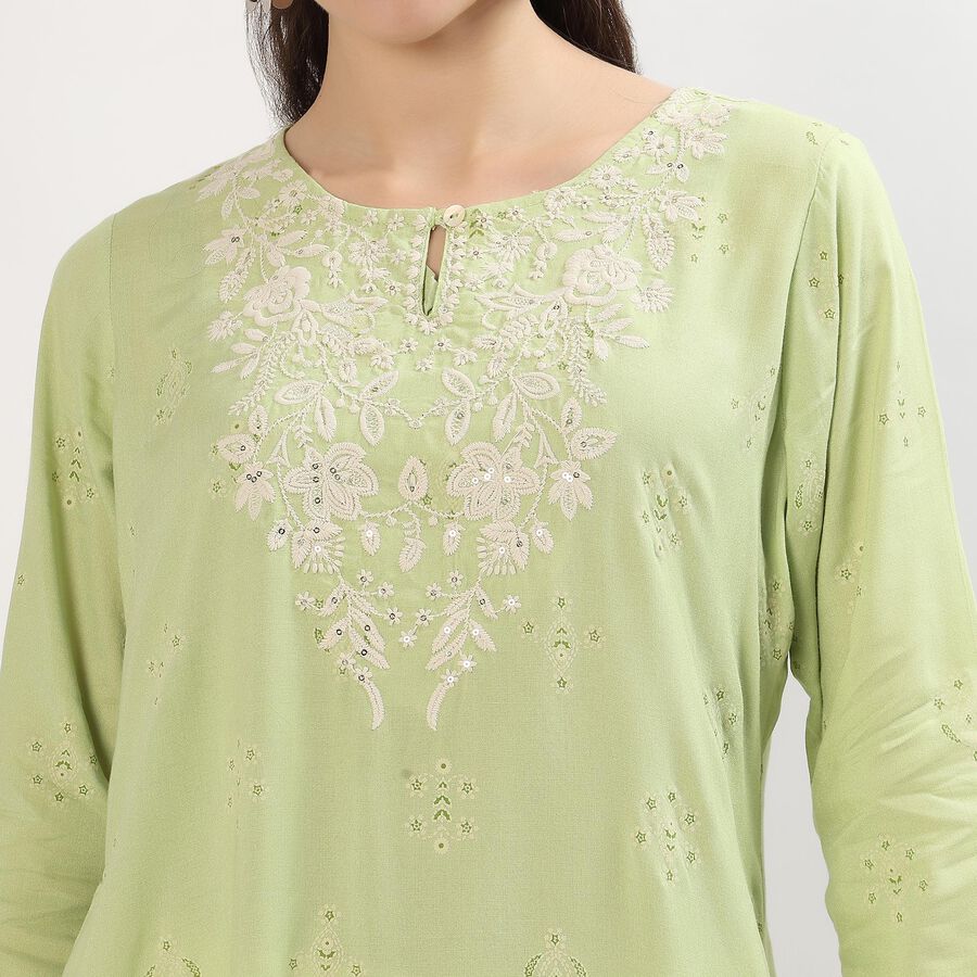 Women's Light Sage Green Round Neck Embroidered Kurta, Light Green, large image number null