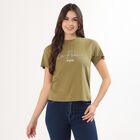 Women's Muted Olive Green Cotton Round Neck Casual T-Shirt, Olive, small