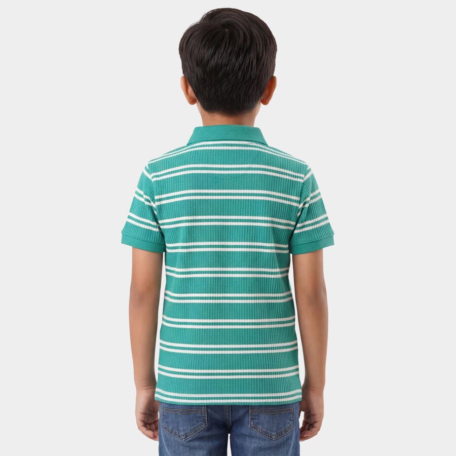 Boys Dark Green Round Neck Casual T-Shirt, Dark Green, large