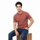 Men's Coral Cotton Polo Neck Polo T-Shirt, Coral, small