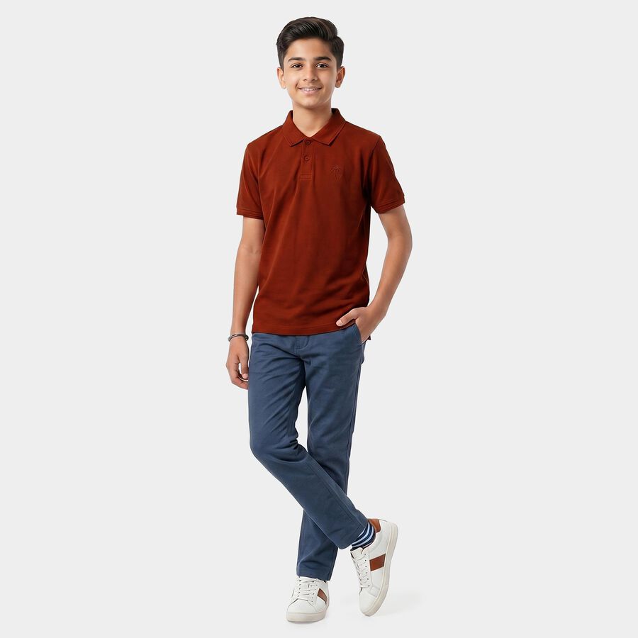 Boys Brown Polo Neck Polo T-Shirt, भूरा, large
