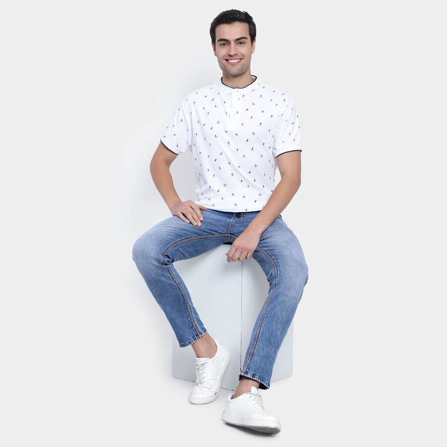 Cotton Printed Henley T-Shirt, White, large image number null