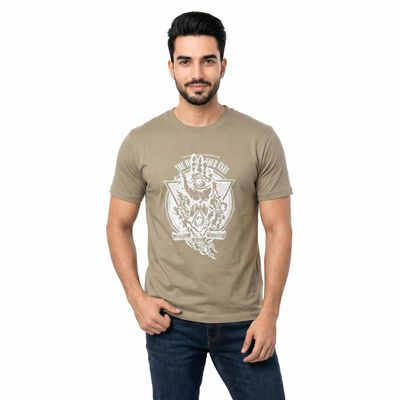 Men's Brown Round Neck Regular T-Shirt