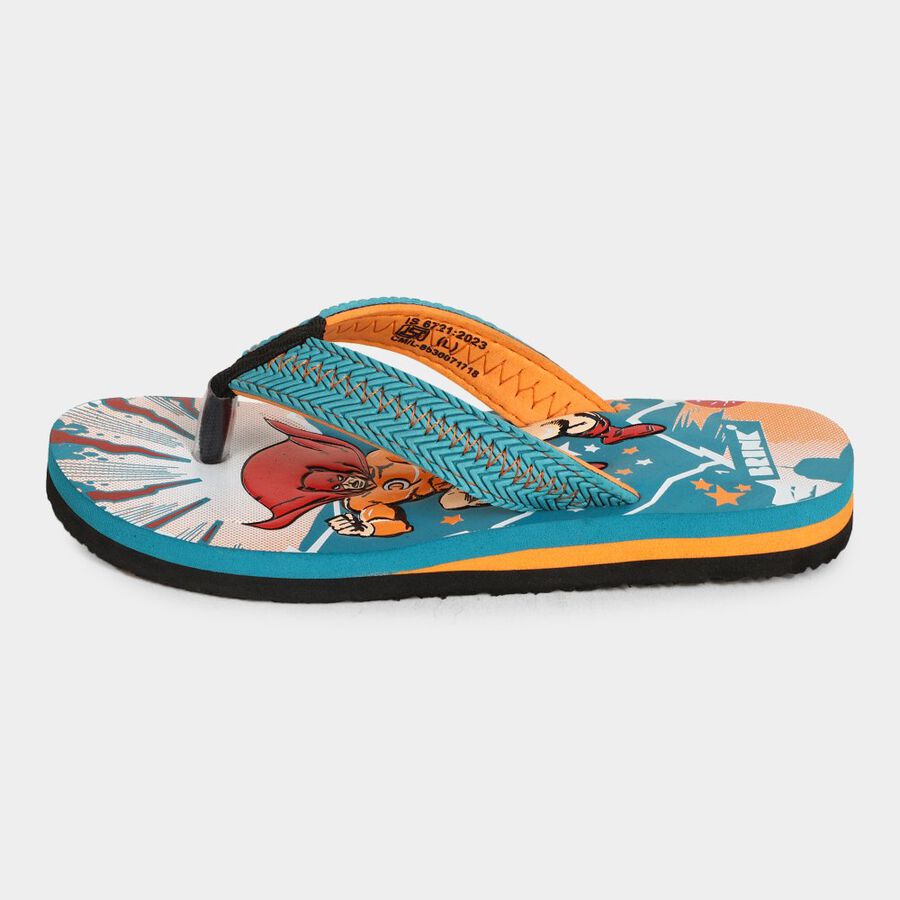 Kids' Embossed Slippers, Teal Blue, large