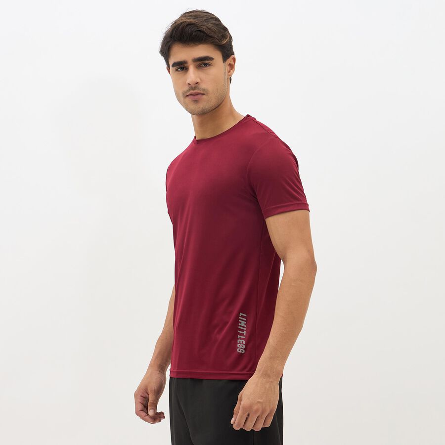 Men's Deep Maroon Crew Neck Athleisure T-Shirt, Maroon, large image number null