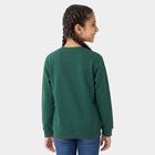 Girls' Green Crew Neck Pullover Sweatshirt, Dark Green, small