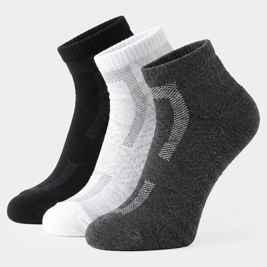 Men's Ankle Length Pack of 3 Socks ( Grey, White, Black ), काला, large