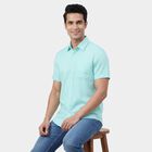 Men's Teal Classic Collar Casual Shirt, एक्वा, small