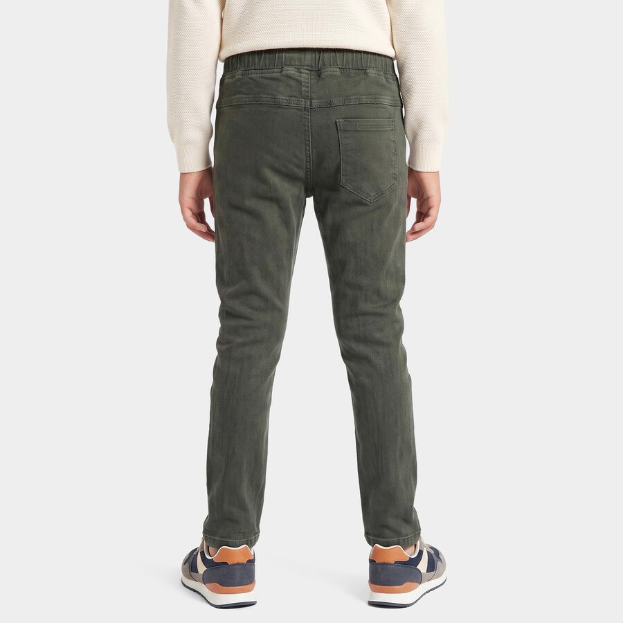 Boys Olive Green Slim Fit Drawstring Waist Jeans, ओलिव, large