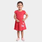 Girls' Fuchsia Fit and Flare Polka Dot Butterfly Print Frock, Fuchsia, small