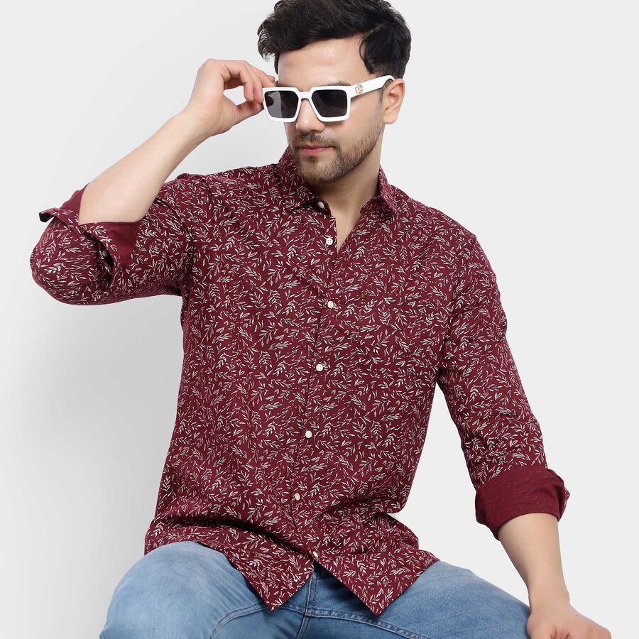 Cotton Printed Casual Shirt, Maroon, large image number null