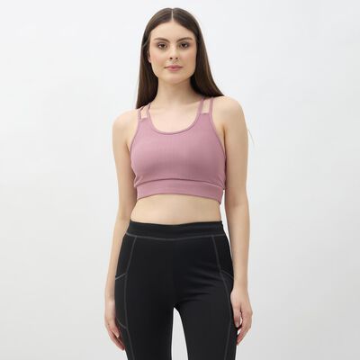 Women's Black Scoop Neck Athleisure Sports Bra