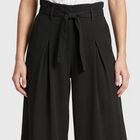 Women's Black Wide Leg Pleated Trousers, काला, small