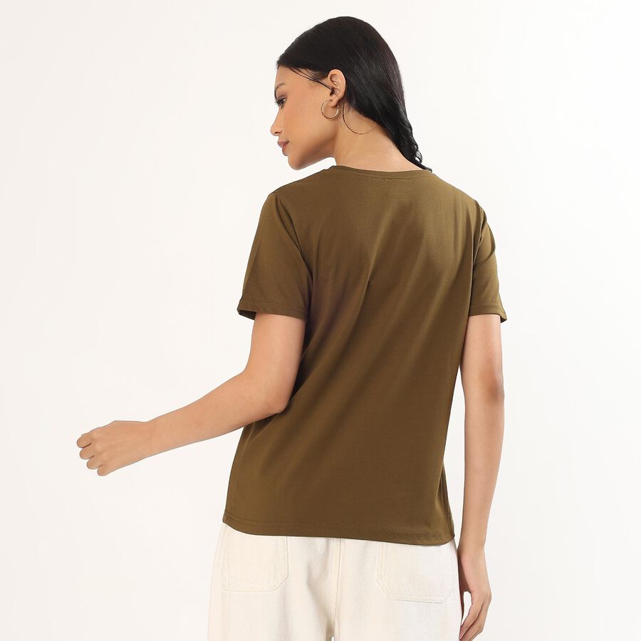 Women's Olive Round Neck Graphic T-Shirt, Olive, large