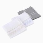 Men's White and Grey Checked Pack of 3 Handkerchief, White, small