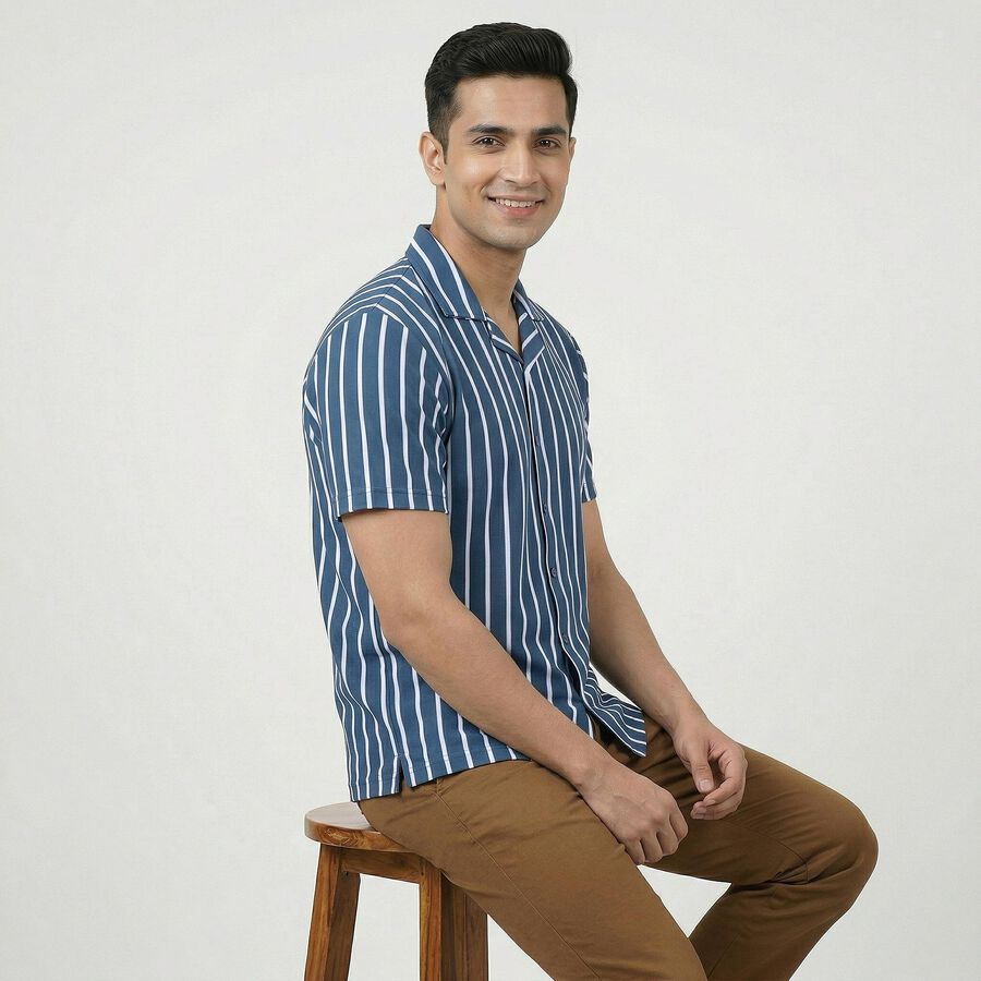 Men's Blue Spread Collar Casual Shirt, Mid Blue, large