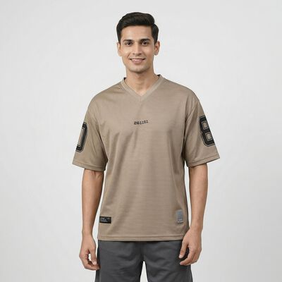 Men's Beige Crew Neck Athleisure T-Shirt