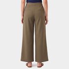Women's Olive Green Wide-Leg Flat-Front Trousers, Olive, small