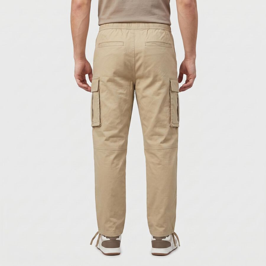 Men's Beige Slim Fit Cargo Trousers, Beige, large
