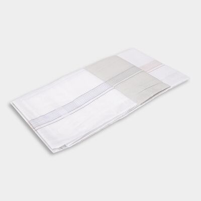 Men's White and Grey Striped Pack of 3 Handkerchief