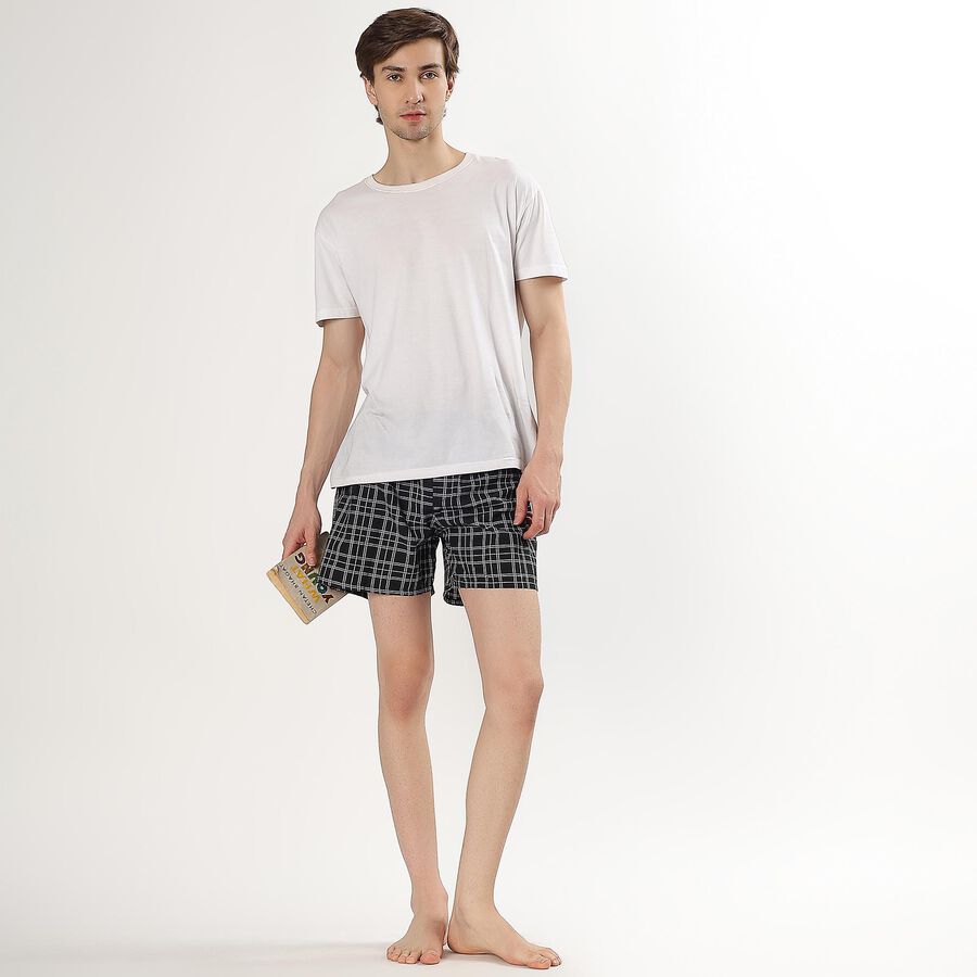 Men's Dark Charcoal Black Checked Elastic Waist Boxers, Black, large image number null