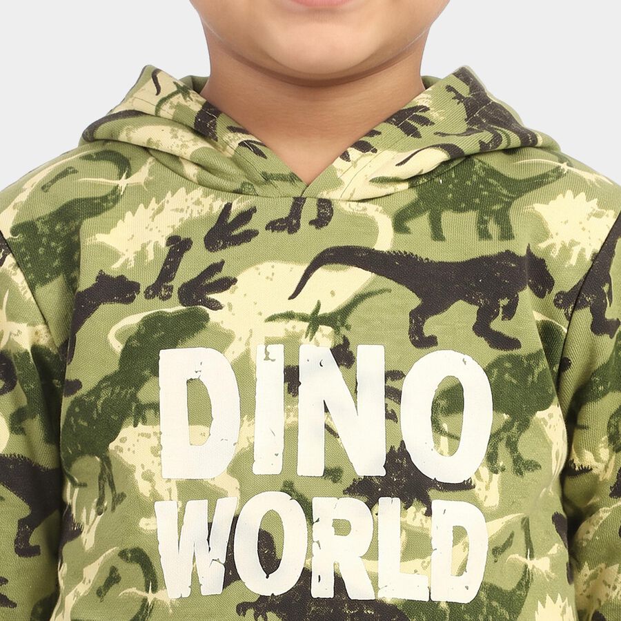 Boys Olive Green Hooded Graphic Print Baba Suit, Olive, large