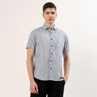 Men's Navy Blue Cotton Half Sleeve Classic Collar Casual Shirt, Navy Blue, small