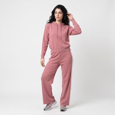 Women's Light Pink Striped Hooded Track suit