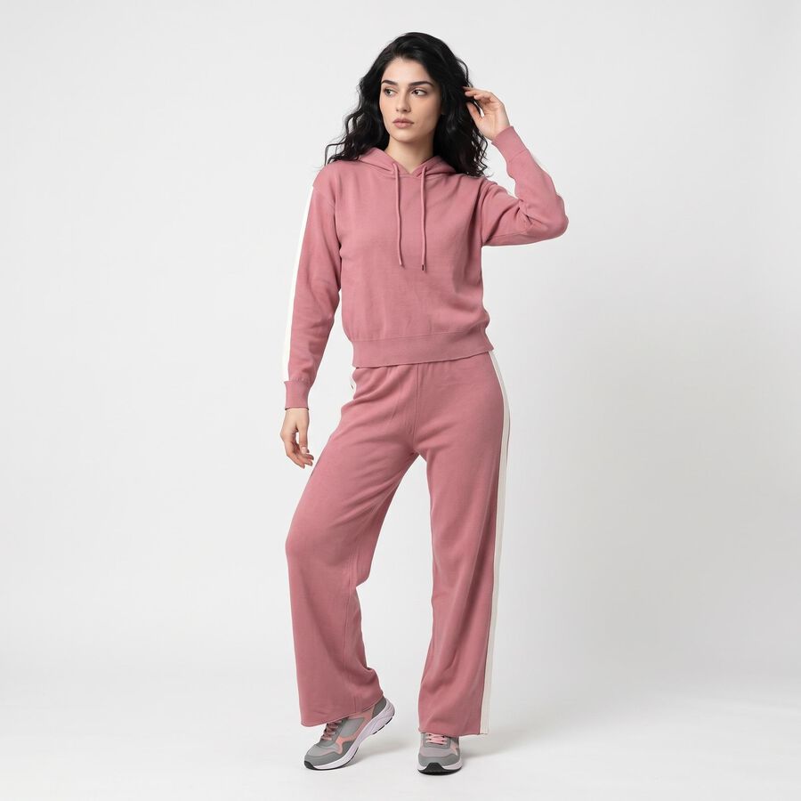 Women's Light Pink Striped Hooded Track suit, Light Pink, large