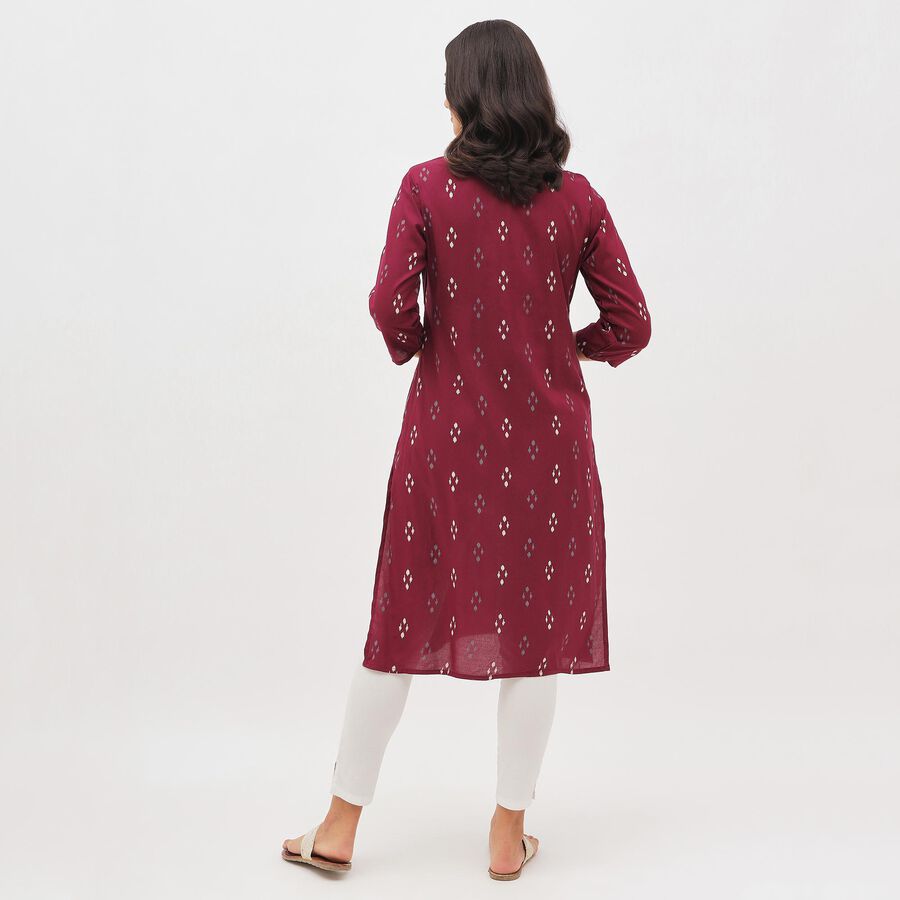 Women's Deep Burgundy V-Neck Printed Kurta, Wine, large image number null