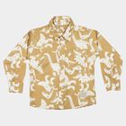 Boys Beige Cotton Printed Regular Fit Shirt, Beige, small