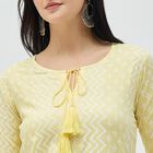 Women's Soft Lemon Yellow Round Neck Printed Kurta, पीला, small