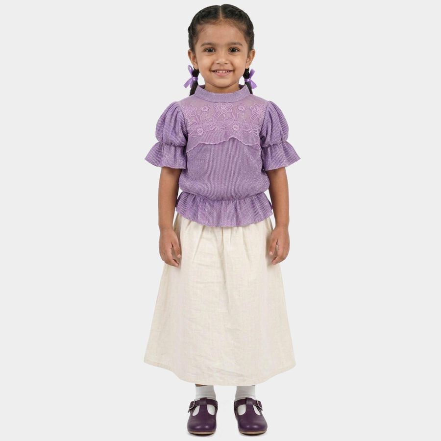 Girls Purple High Neck Romantic T-Shirt, लाइलेक, large