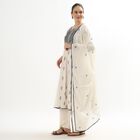 Women's Eggshell White Embroidered Notch Neck Flared Kurta, Off White, small image number null