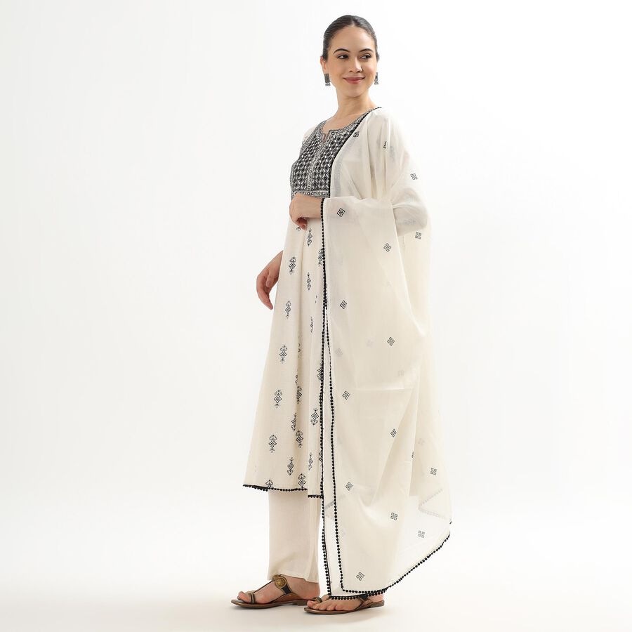 Women's Eggshell White Embroidered Notch Neck Flared Kurta, Off White, large image number null
