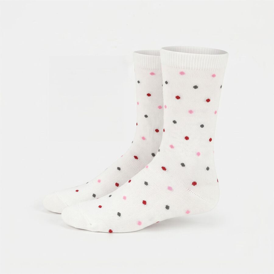 Women's White Regular Fit Polka Dot Pack of 1 Socks, सफ़ेद, large