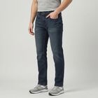 Men's Navy Blue Straight Fit Stretchable Jeans, गहरा नीला, small